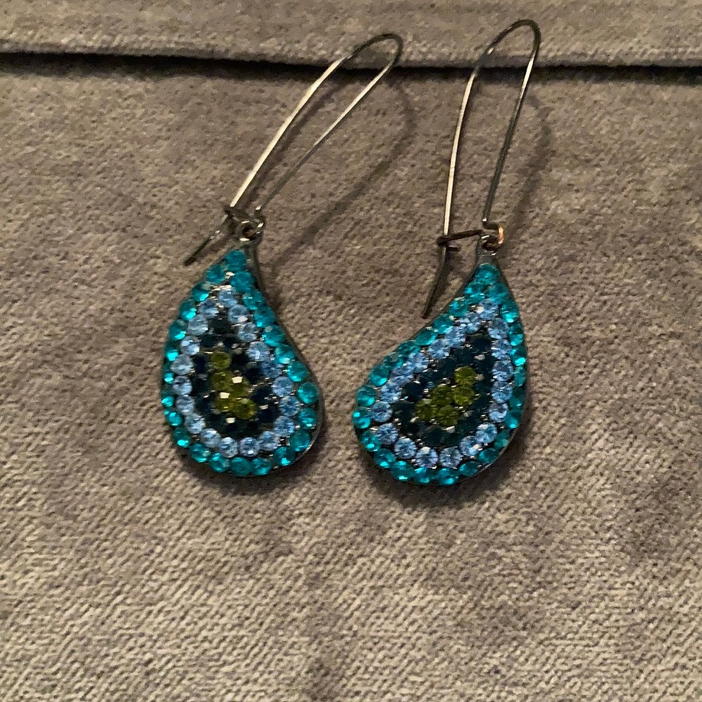 Multicolored Rhinestone Paisley Shaped Earrings